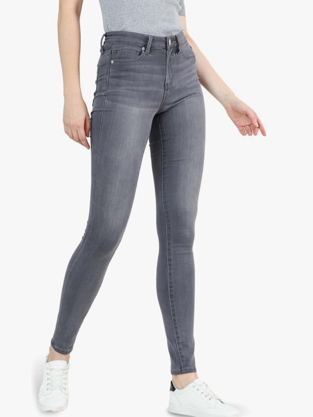 Ofluck High-Rise Grey Skinny Jeans for Women - Size 4